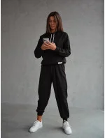 Černý dámský teplákový komplet - mikina se stojáčkem a kalhoty (82162)