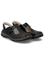 Dámské kožené ažurové sandály pohodlné široké černé Rieker 46397-00