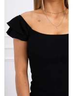 Pruhované volánkové šaty černé