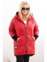 Dámská zimní bunda Plus Size prošívaná s kapucí červená