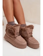 Dámské Sněhule Na Platformě S Kožíškem A Šněrováním Big Star SS274114 Béžové Dámské Sněhule Na Platformě S Kožíškem A Šněrováním Big Star SS274114 Béžové