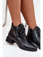 Kožené lakované dámské kotníkové boty na klínu Artiker 57C1117 Černé