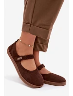 Kožené semišové baleríny Barefoot s páskem Zazoo 10206 Čokoládové