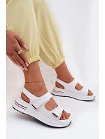 Kožené dámské sandály na platformě na suchý zip bílé Jemela