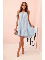 Dámská mušelínová šaty na ramínkách s volánem modrá Dámská mušelínová šaty na ramínkách s volánem modrá