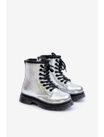 Zateplené dívčí lakované boty na zip stříbrné Novita
