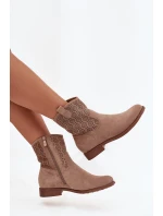Dámské kotníkové boty na ploché podrážce s perforovaným vzorem S.Барски HY52-530 béžové Dámské kotníkové boty na ploché podrážce s perforovaným vzorem S.Барски HY52-530 béžové