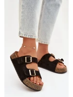 Dámské pantofle na korkové platformě se zlatými sponami Černé Tovessa