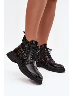 Lakované dámské botky D&A – černé, zateplené