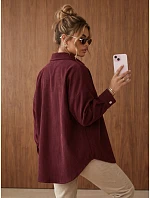 Dámská oversize košilová bunda z kordové látky, vínová, FashionStreet TY6055 Dámská oversize košilová bunda z kordové látky, vínová, FashionStreet TY6055