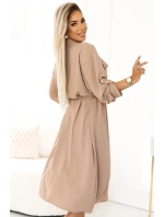 531-3 Midi sukně se zlatými knoflíky a vázáním - MOCHA MOUSSE 531-3 Midi sukně se zlatými knoflíky a vázáním - MOCHA MOUSSE