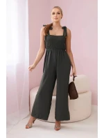 Overal na ramínka s volánkovým topem khaki