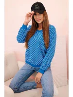 Dámská mikina s potiskem a kulatým výstřihem chrpově modrá