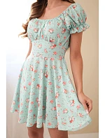 Dámské šaty s květinovým vzorem, nabíraným rukávem a elastickým pasem mentolová