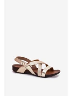 Ploché Kožené Sandály Dámské Zazoo 40032 Zlaté Ploché Kožené Sandály Dámské Zazoo 40032 Zlaté