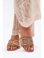 Dámské Sandály Na Podpatku S Ozdobným Detalem Tmavě Béžové Julinemi