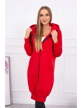 Zateplená dlouhá mikina s kapucí červená Zateplená dlouhá mikina s kapucí červená