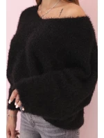Dámský svetr z mohairu volného střihu s výstřihem do V černý