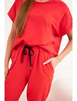 Bavlněný komplet halenka + kalhoty červený