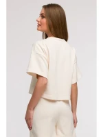 B294 Oříznutá mikina s krátkým rukávem - vanilka