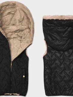 Černo-béžová dámská vesta s kožešinovou podšívkou S'West (B8252-1046)