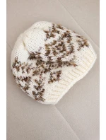 Dámská zimní čepice s barevnými vzory a silným nápletem K353 ecru+hnědý melír