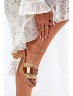 Kožené Dámské Sandály Na Podpatku S Přezkou A Pletením Hnědé Zazoo 40459