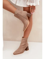 Dámské Botky Z Eko Semiše Na Podpatku Se Zámkem Béžové Zelita
