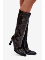 Zdobené Lakované Kozačky Dámské Na Podpatku D&A MR880-055 Černé