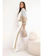 Dámský komplet s volnou mikinou a kalhotami s širokým nohavicemi camelový