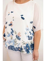 Dámská halenka Plus Size s krátkým rukávem a květinovým potiskem jeansová Dámská halenka Plus Size s krátkým rukávem a květinovým potiskem jeansová