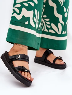 Dámské Pantofle Na Platformě Se Zlatými Sponami Černé Wernone