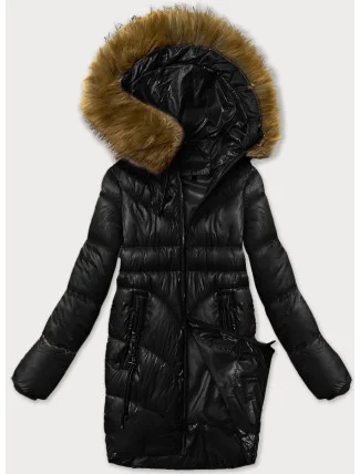 Jednoduchá černá dámská zimní bunda s ozdobnými kapsami S'west (B8259-1) Jednoduchá černá dámská zimní bunda s ozdobnými kapsami S'west (B8259-1)