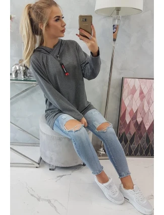 Oversize tunika s kapucí na zip v grafitové barvě Oversize tunika s kapucí na zip v grafitové barvě