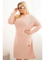 Dámská svetrková sukni Plus Size s mohairovým oversize s kapsou pudrově růžová