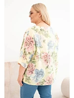 Dámská bavlněná halenka Plus Size s krátkým rukávem a květinovým vzorem žlutá Dámská bavlněná halenka Plus Size s krátkým rukávem a květinovým vzorem žlutá