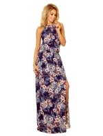 191-2 Šaty MAXI zavazované za krkem s rozparkem - MALVES