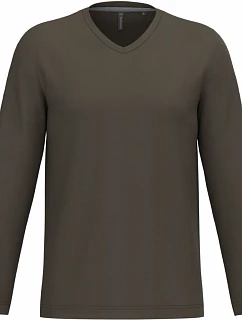 Kariban K 358 Pánské tričko do V s dl. rukávem 20.K358 dark khaki