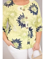 Dámská bavlněná halenka Plus Size s krátkým rukávem a knoflíky světle zelená