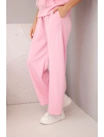 Dámská souprava máslová mikina s kapucí a volné kalhoty se šňůrkou cukrově růžová