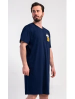 Pánská noční košile s krátkým rukávem Pivo Tmavě modrá - Vienetta Pánská noční košile s krátkým rukávem Pivo Tmavě modrá - Vienetta