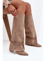 Kozačky na podpatku 2502A-1 khaki - Step in style