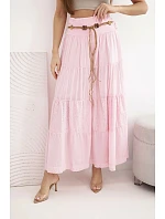 Dámská maxi bavlněná sukně s ažurovou výšivkou a elastickým pasem cukrově růžová Dámská maxi bavlněná sukně s ažurovou výšivkou a elastickým pasem cukrově růžová