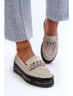 Dámské kožené mokasíny na platformě s řetízkem S.Barski LR618 béžové