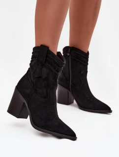 Dámské kožené boty na podpatku v stylu kovbojky černé Jessa