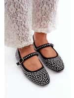Ekologické semišové baleríny zdobené černými kamínky Tinara Ekologické semišové baleríny zdobené černými kamínky Tinara