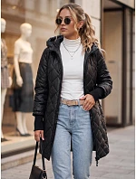 Dlouhá dámská prošívaná černá přechodová bunda FashionStreet TY5865 Dlouhá dámská prošívaná černá přechodová bunda FashionStreet TY5865