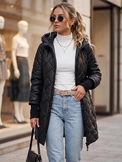 Dlouhá dámská prošívaná černá přechodová bunda FashionStreet TY5865