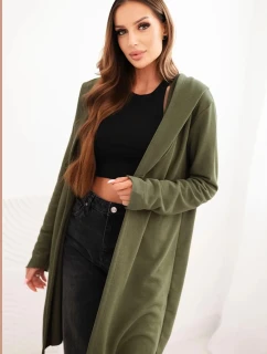 Dámská mikina z bavlny s kapucí a prodlouženým předním dílem khaki