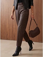 Dámské voskované kalhoty s balónovým střihem, hnědé, FashionStreet UY3122 Dámské voskované kalhoty s balónovým střihem, hnědé, FashionStreet UY3122